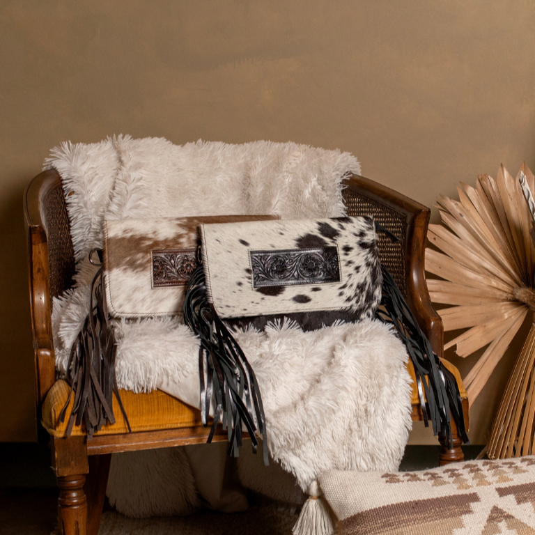 Hide Away Bag - Cross Body Cuff Clutch w/ Fringe Brown